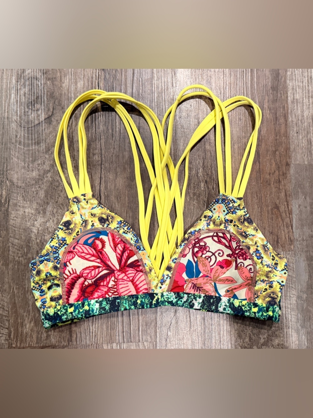 Maaji Womens Strappy Bikini Top Multicolor Floral Geometric Green Size M